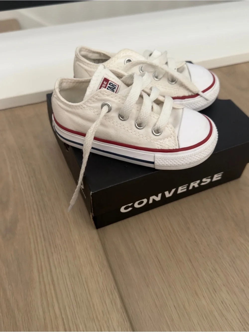 Converse Kids White Canvas Low Top Sneakers with Red Trim